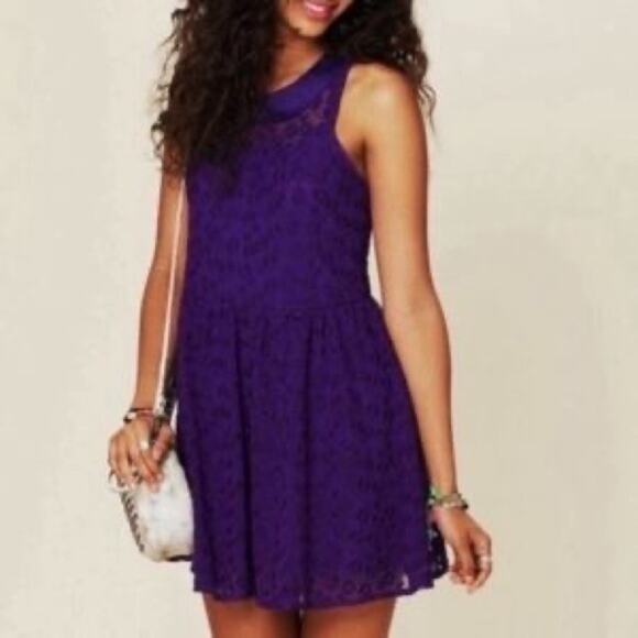 FREE PEOPLE Lace Peter Pan Collar Violet Dress - Picture 1 of 13